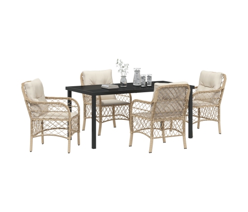 Juego de Comedor de Jardín de 5 Piezas con Cojines Beige Ratán Poliéster