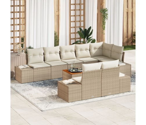 Juego de Sofá de Jardín  de 9 Piezas con Cojines Beige Poliratán Acacia