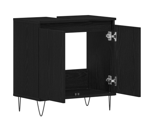 Gabinete de lavabo para baño  Negro Roble 58x33x60 cm Madera elaborada
