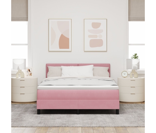 Cama Box Spring  con Colchón Rosa 140x190 cm Terciopelo