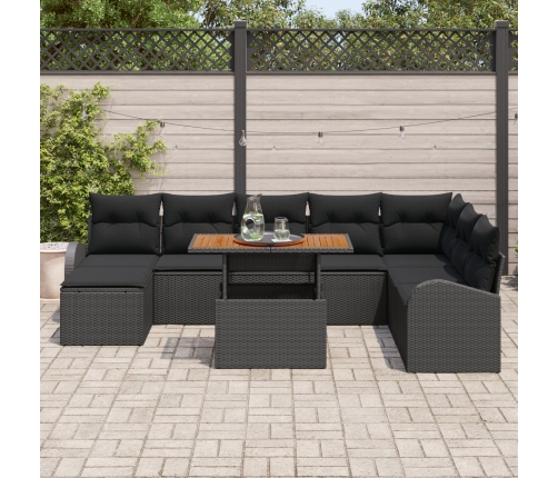 Conjunto de Comedor de Jardín de 9 piezas con Cojines Negro Poliratán Acacia