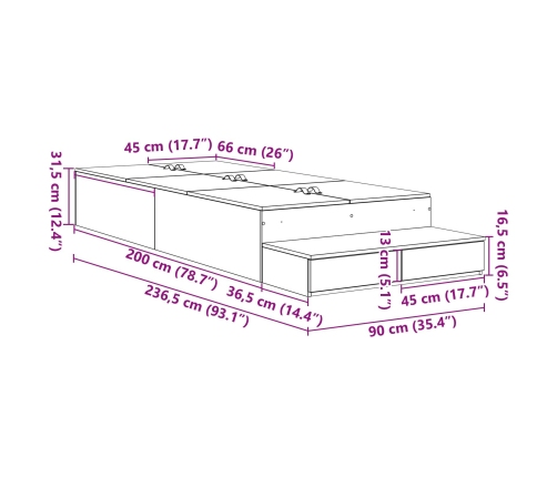 Estructura de Cama con Almacenamiento  Madera Vieja Madera Compuesa