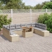 Conjunto de Sofá de Jardín  de 11 Piezas con Cojines Beige de Poliratán
