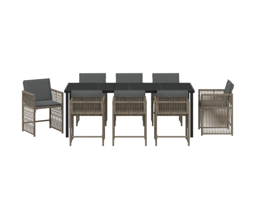 Juego de Comedor de Jardín de 9 Piezas con Cojines Gris Poliratán