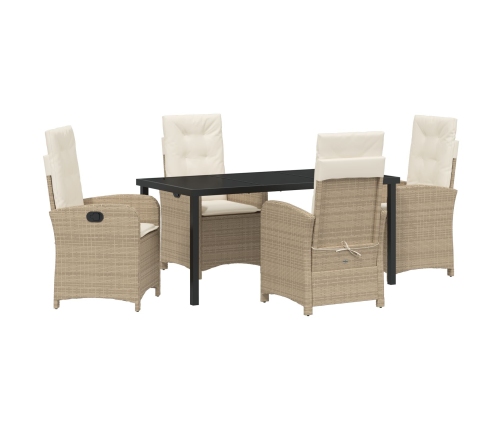 Juego de comedor de jardín de 5 piezas con cojines en poliratán beige