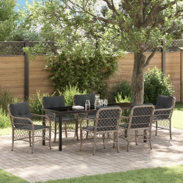 Set de Comedor de Jardín de 7 Piezas  con Cojines Gris Claro Poliratán