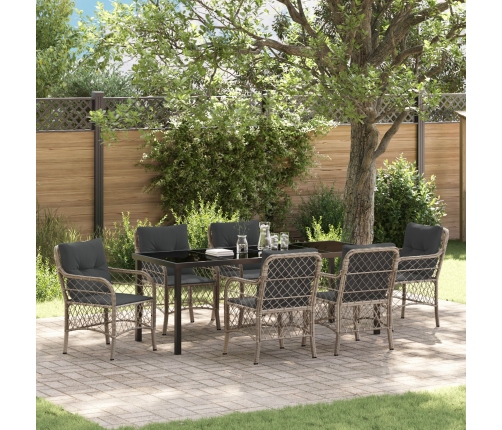 Set de Comedor de Jardín de 7 Piezas  con Cojines Gris Claro Poliratán