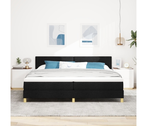 Cama con Muelles y Colchón Negra 200x200 cm Tela
