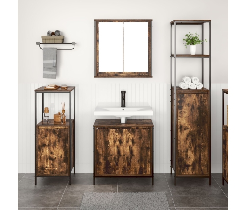 Juego de muebles de baño de 3 piezas  en roble ahumado - Madera compuesta
