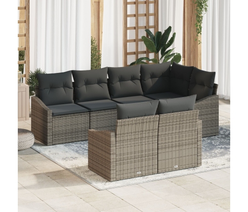 Conjunto de Sofá de Jardín de 7 piezas con Cojines Gris Poliratán
