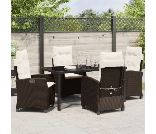 Conjunto de comedor de jardín  de 5 piezas con cojines Marrón Poliratán