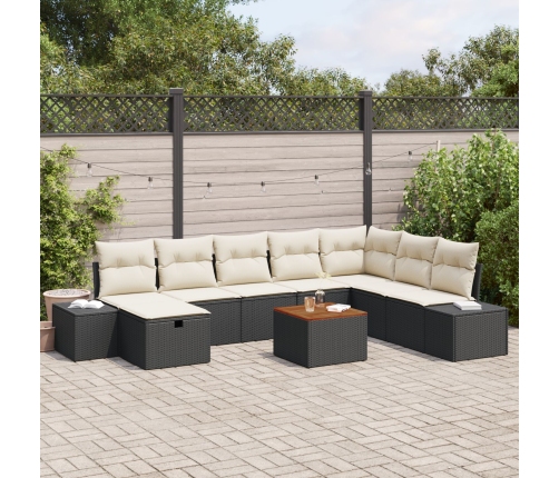 Conjunto de sofá de jardín  9 Piezas Negro Ratán Sofá de rincón
