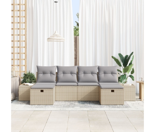 Conjunto de Sofá de Jardín  de 6 Piezas con Cojines Beige Ratán Sintético