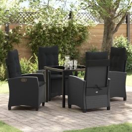 Conjunto de Comedor de Jardín de 5 Piezas con Cojines Poliratán Negro