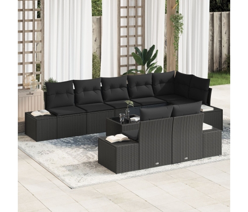 Conjunto de Sofá de Jardín Set de 9 Negro