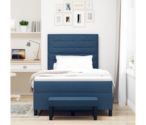 Cama Box Spring  con Colchón y Banco Azul 120x200 cm Tela