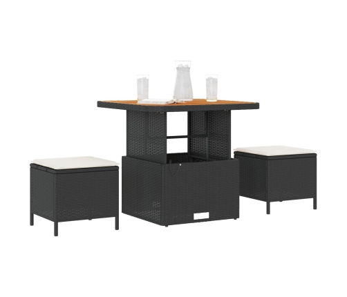 Conjunto de Comedor de Jardín de 3 Piezas con Cojines VidaXL Ratán Poliéster Acacia Negro
