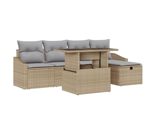 Conjunto de Sofá de Jardín de 6 Piezas con Cojines Beige de Poliratán