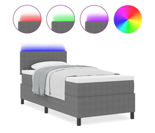Cama Box Spring  con Colchón & LED Gris Claro 100x200 cm Tela de Pana