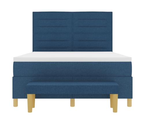 Cama con Base de Muelles con Colchón y Banco Azul 140x190 cm Tela