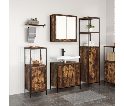 Juego de muebles de baño de 3 piezas  en roble ahumado - Madera compuesta