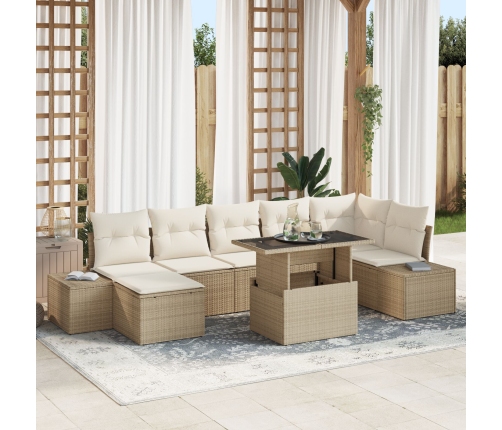 Set de Sofá de Jardín  Set de 8 Beige Ratán, Poliéster, Vidrio