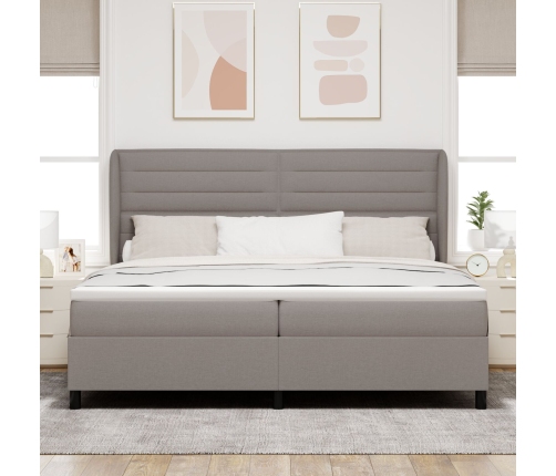 Cama con somier  y colchón taupe 200x200 cm en tela
