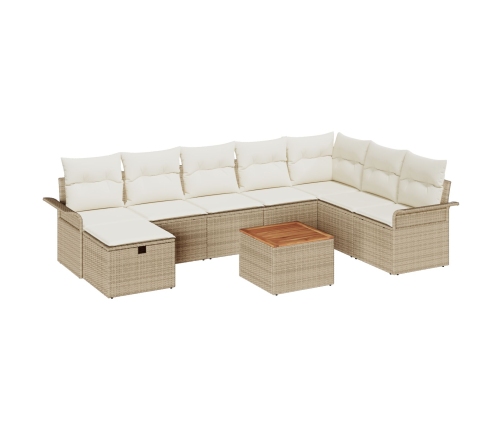 Conjunto de Sofás de Jardín de 9 Piezas con Cojines Beige Polirratán