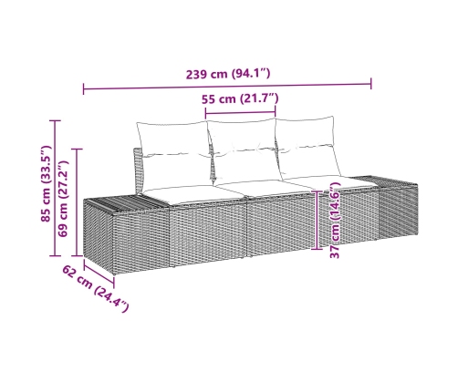 Conjunto de sofá de jardín de 3 piezas con cojines gris ratán sintético
