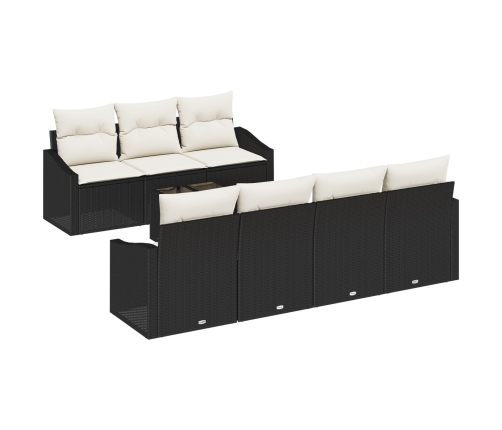 Juego de Sofá de Jardín Conjunto de 8 Beige, Negro Ratán, Poliéster