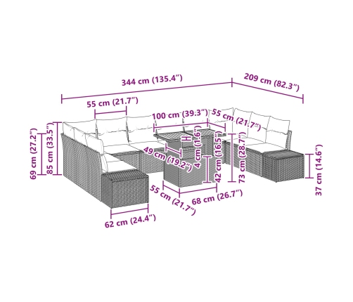 Conjunto de Sofá de Jardín  Conjunto de 11 Negro Ratán
