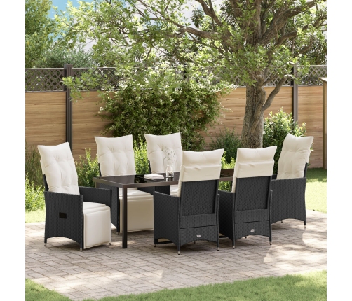 Set de Comedor de Jardín de 7 Piezas con Cojines Poliratán Negro
