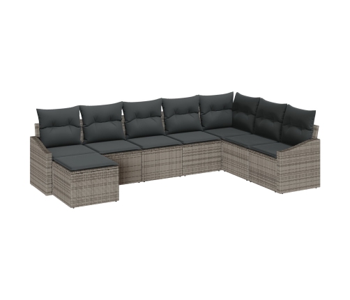 Conjunto de Comedor de Jardín de 8 Piezas con Cojines Gris de Ratán Poli