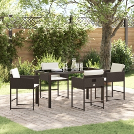 Juego de comedor de jardín de 5 piezas con cojines Marrón Poliratán