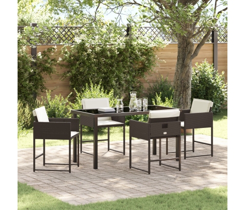 Juego de comedor de jardín de 5 piezas con cojines Marrón Poliratán