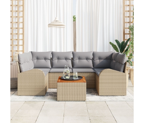 Conjunto de Sofás de Jardín  de 7 Piezas con Cojines Beige Poliratán Acacia