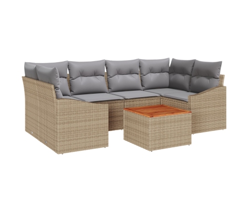 Conjunto de Sofás de Jardín  de 7 Piezas con Cojines Beige Ratán Acacia