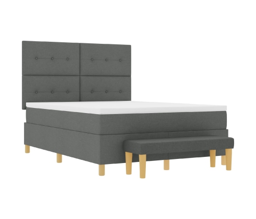 Cama con somier  con colchón y banco gris oscuro 140x200 cm tela