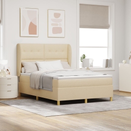 Cama con somier y colchón  Crema 140x190 cm Tela