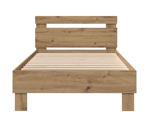 Cama  con luces LED en roble artesanal 90x190 cm de madera compuesta