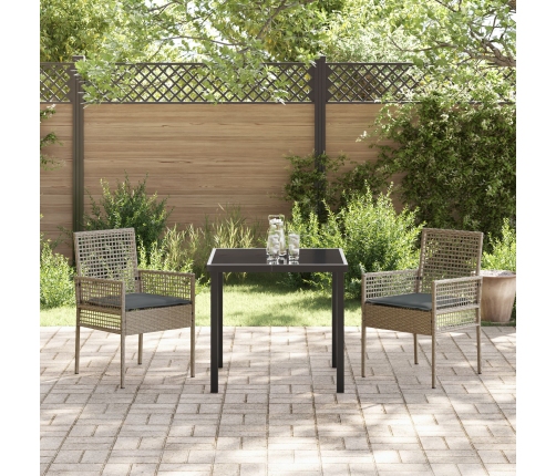 Sillas de Jardín  2 pcs con Cojines Gris de Poliratán