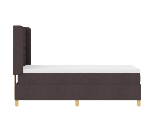Cama Box Spring  con Colchón y LED Marrón Oscuro 90x200 cm Tela
