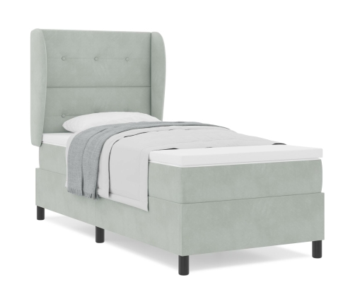 Cama con somier y colchón  Gris Claro 90x200 cm Terciopelo