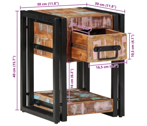Mesita de Noche  40x40x40 cm de Madera Maciza Recuperada