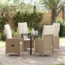 Set de Comedor de Jardín de 5 Piezas  con Almohadones Beige Poliratán