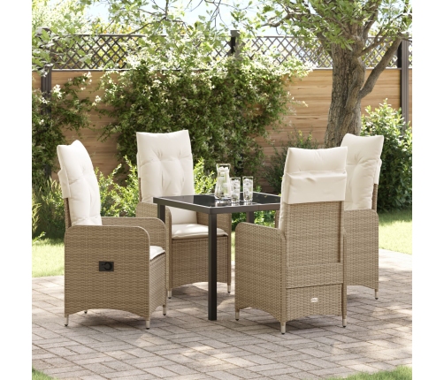 Set de Comedor de Jardín de 5 Piezas  con Almohadones Beige Poliratán