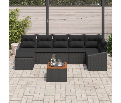 Conjunto de Sofás de Jardín  de 8 Piezas con Cojines Negro Poliratán Acacia