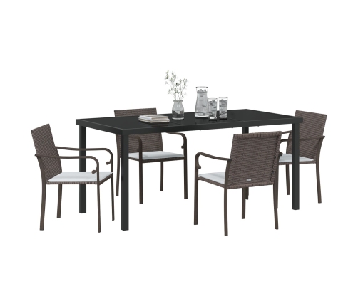Conjunto de comedor de jardín de 5 piezas con cojines de poliratán marrón