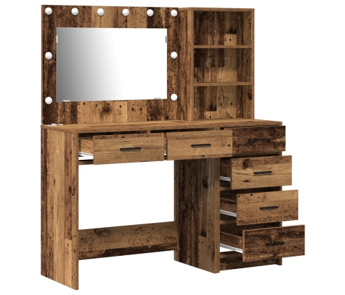 Conjunto de Mesa de Tocador  de 2 Piezas con LED y Madera Vieja Ingenierizada
