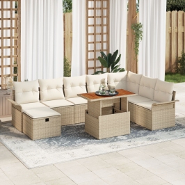 Conjunto de 9 Piezas de Sofás de Jardín con Cojines Beige Poliratán